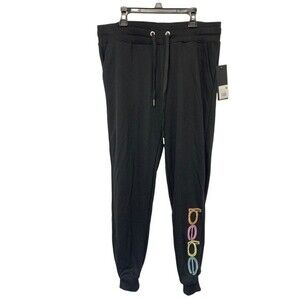 NWT bebe Sport | BLACK Neon Lites Logo Jogger Sweat Pants M